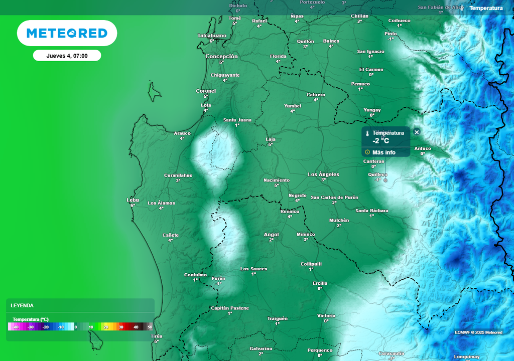 Helada meteorológica en la Región de Biobío, Meteored, Chile