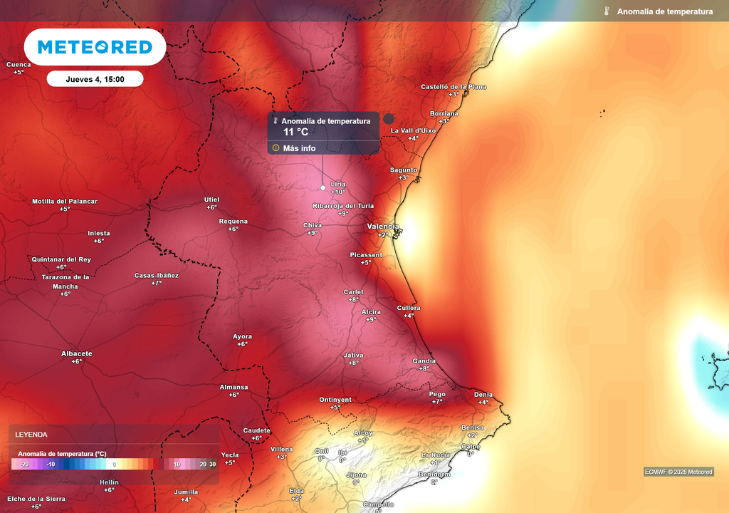 Las temperaturas estarán hasta 11 ºC por encima de la media habitual de la época.