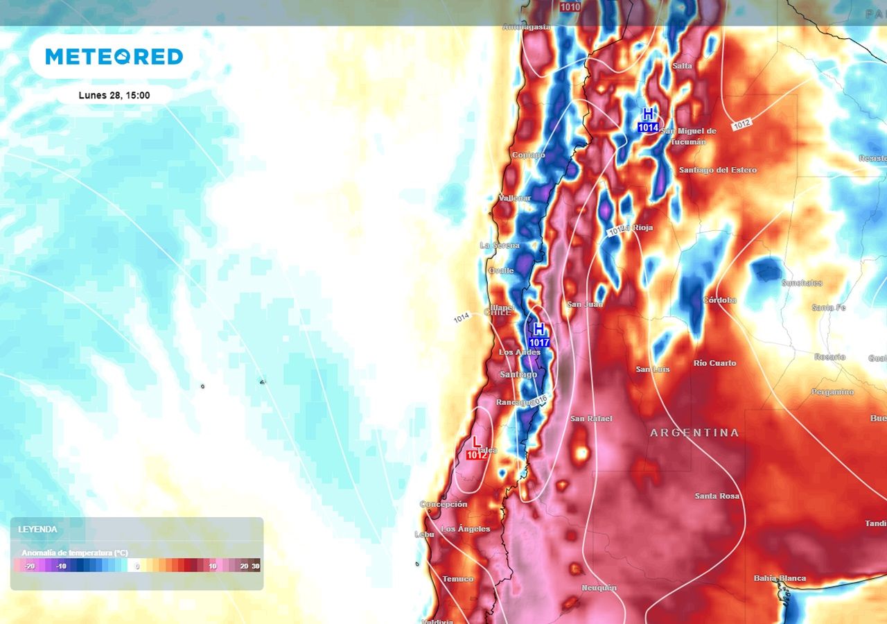 Una baja costera ayudará a incrementar en hasta 15 ºC las temperaturas por sobre el promedio en algunos sectores de la zona central de Chile en la tarde de este lunes.