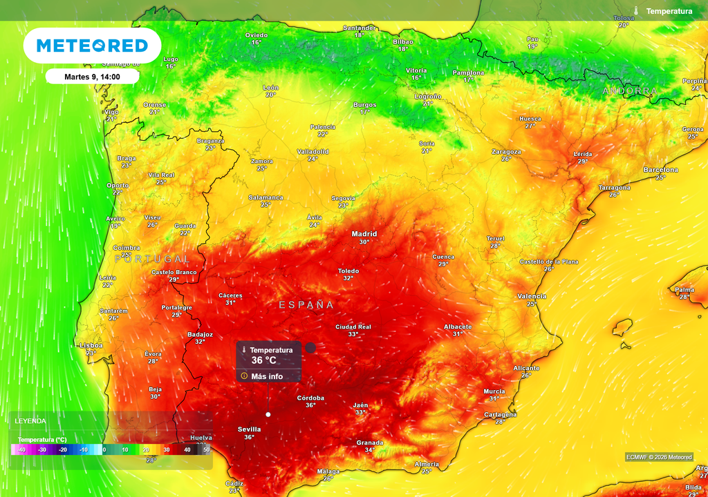 El próximo martes habrá un acusado gradiente de temperaturas entre la mitad norte y sur peninsular.