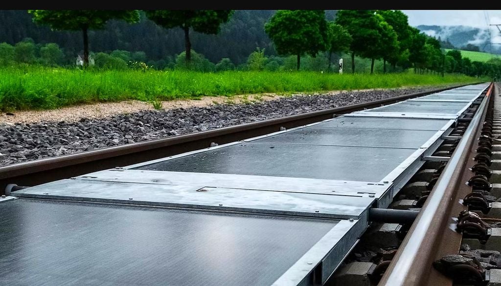 Paneles solares en las vías de tren La instalación de paneles solares entre los raíles permite generar electricidad aprovechando la infraestructura ferroviaria existente. Italia estudia aplicar este sistema tras los resultados obtenidos en la prueba realizada en Suiza. Imagen: Sun-Ways
