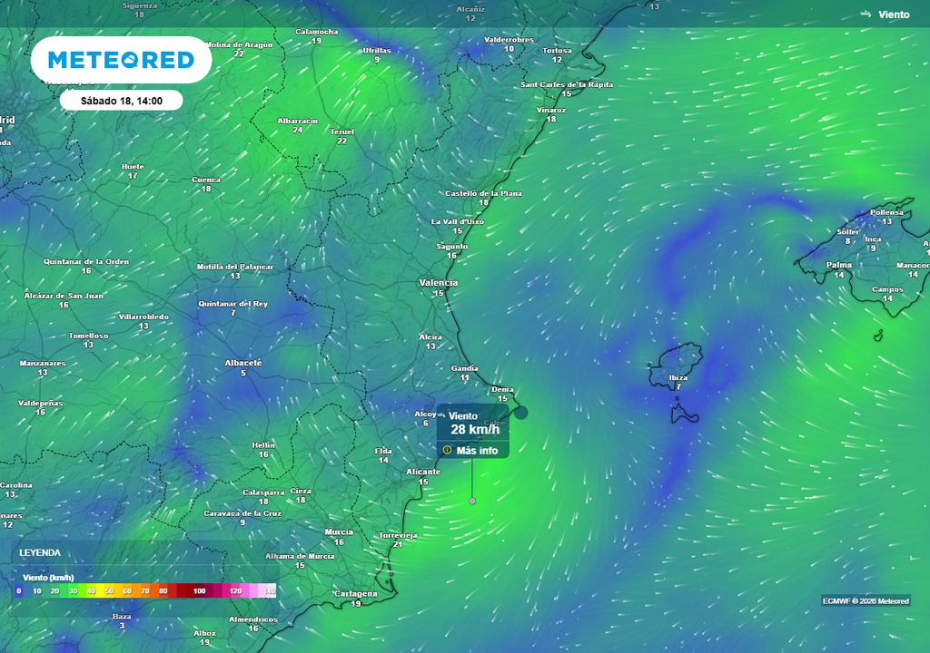 La entrada de viento de levante favorecerá la llegada de aire más fresco y húmedo desde el Mediterráneo durante la mañana del sábado.