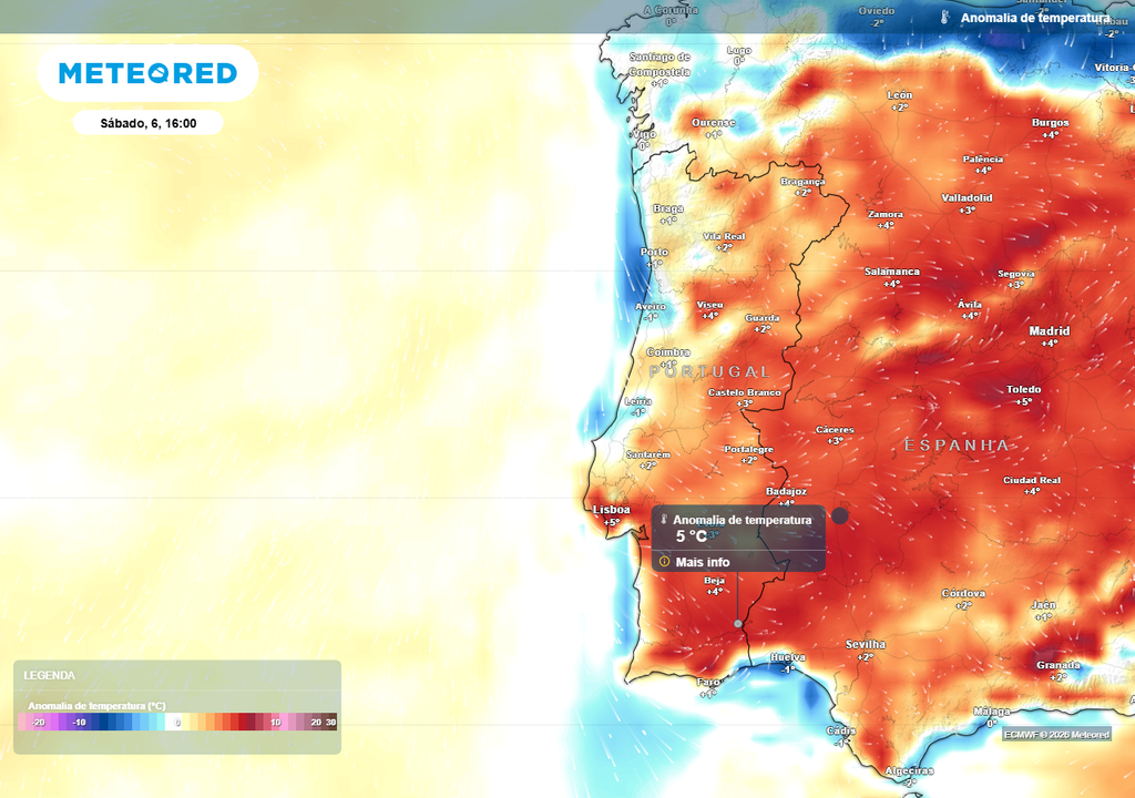 As temperaturas poderão situar-se vários graus acima da média para o início de junho em grande parte do sul do país.