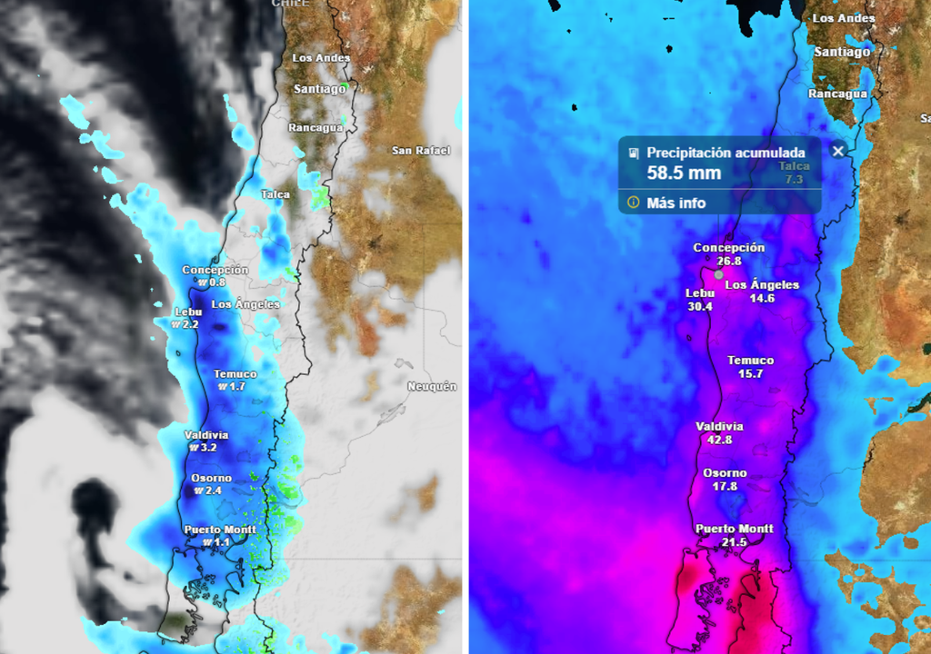 Ciclón extratropical de Valparaíso a Los Lagos, Meteored Chile