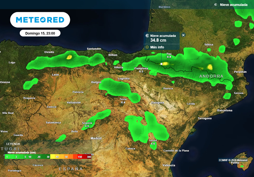 Hasta el domingo se pueden acumular más de 30 cm en zonas altas de la Cordillera Cantábrica y del Pirineo, según el modelo europeo.