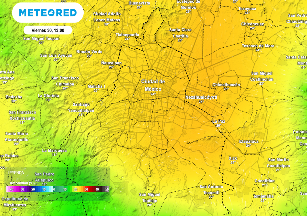 La tarde del viernes será la más calurosa de la semana con temperaturas que serán superiores a 25 °C en gran parte de la capital, sobre todo en las alcaldías del centro, norte y oriente.