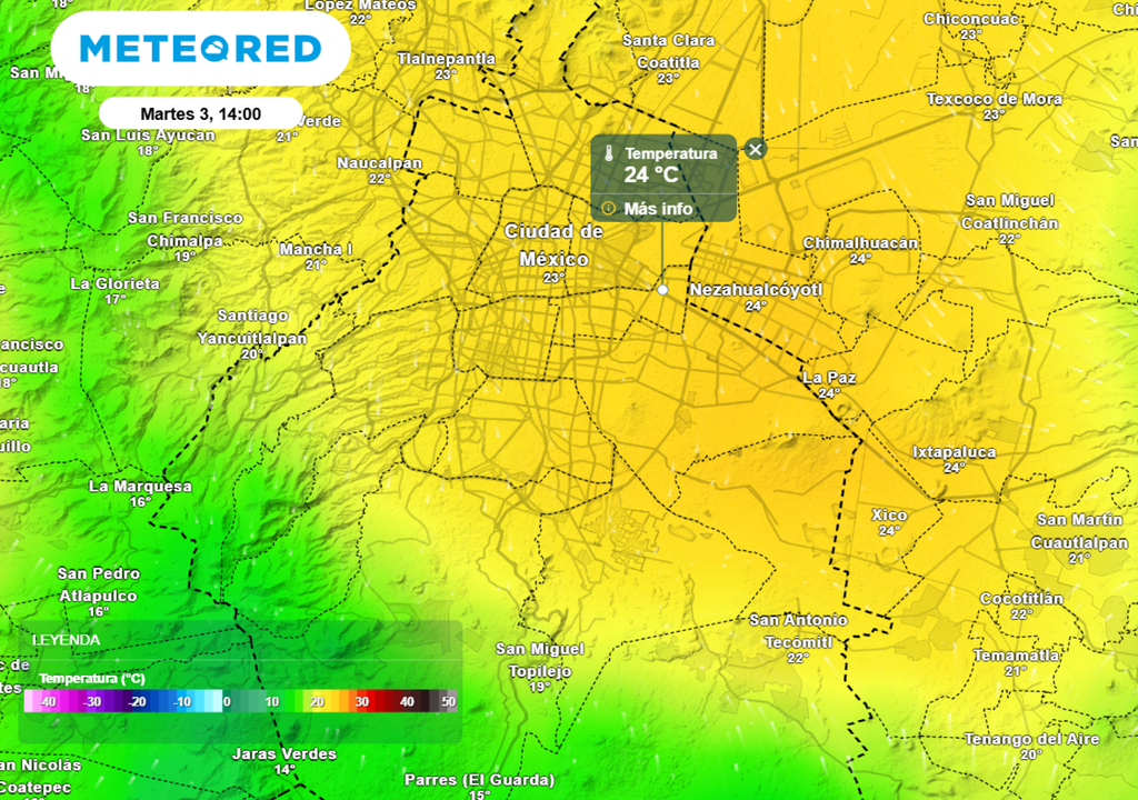martes La tarde del martes será la más cálida en este inicio de semana, habrá valores de temperatura entre 22 y 24 °C.