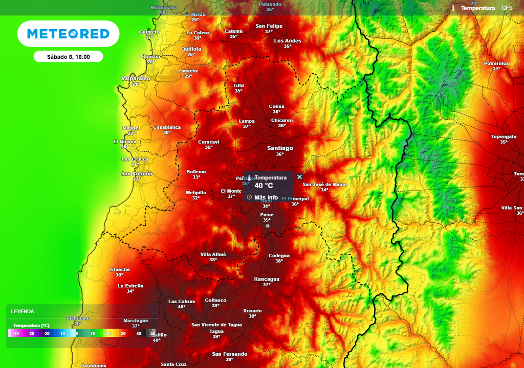 Temperatura, GFS, Meteored, Chile, Santiago Temperatura, GFS, Meteored, Chile, Santiago