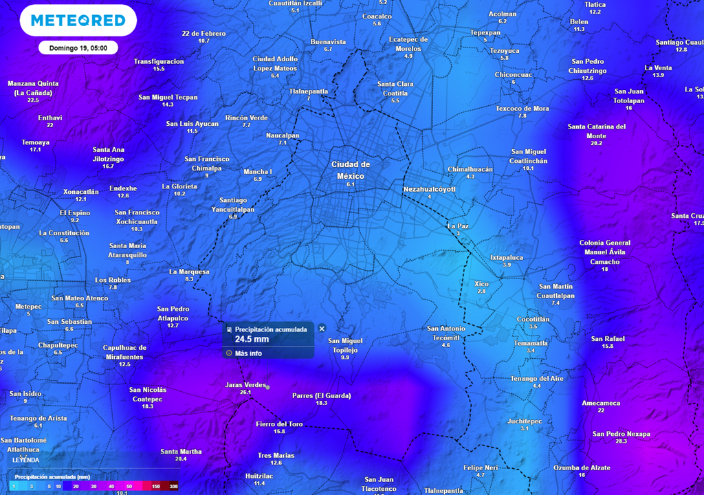 Hasta el domingo se acumularán más de 20 milímetros de lluvia en las zonas más elevadas del sur y poniente de la capital.