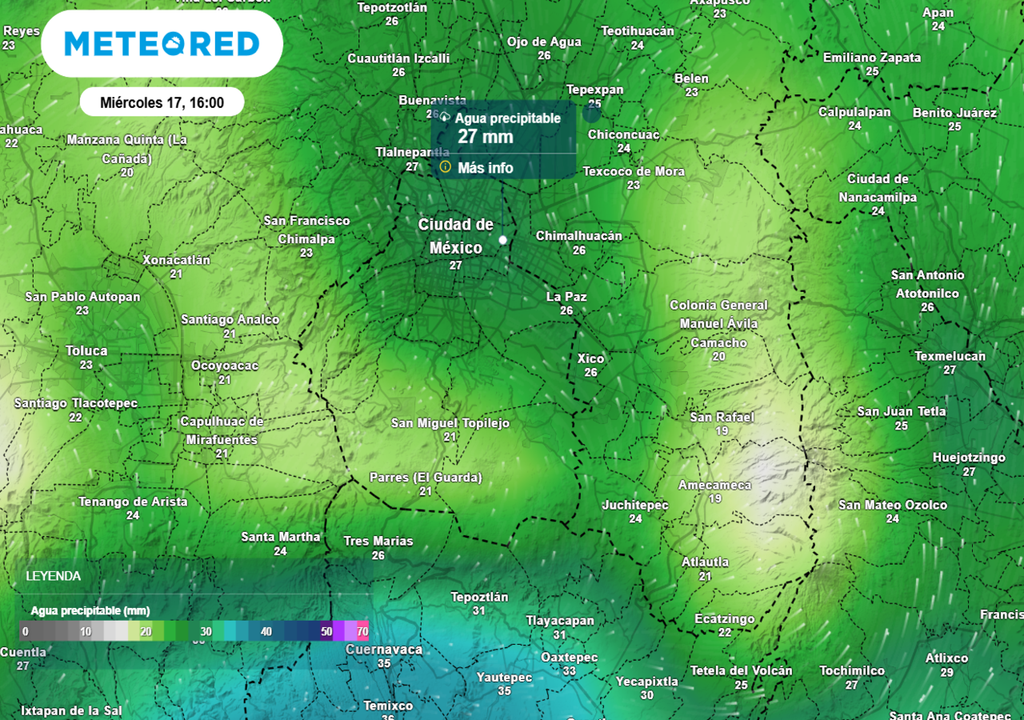 lluvia Entre la tarde y la noche podrían acumularse más de 20 mm de lluvia de manera puntual.