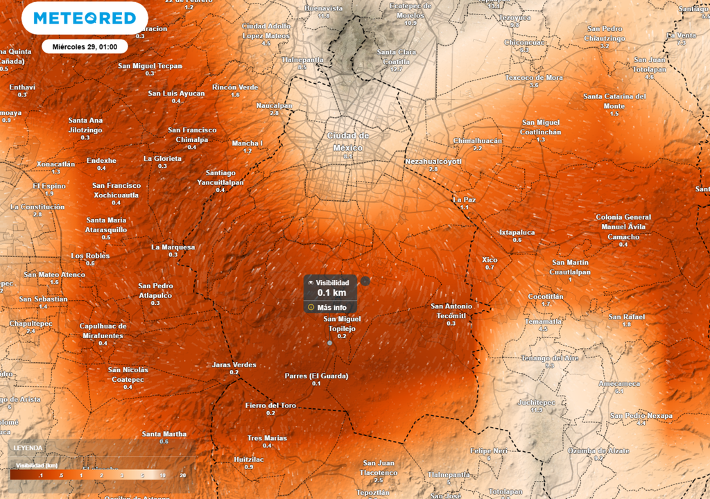 Visibilidad reducida, será inferior a medio kilómetro durante la noche y el amanecer en el sur de la Ciudad de México.