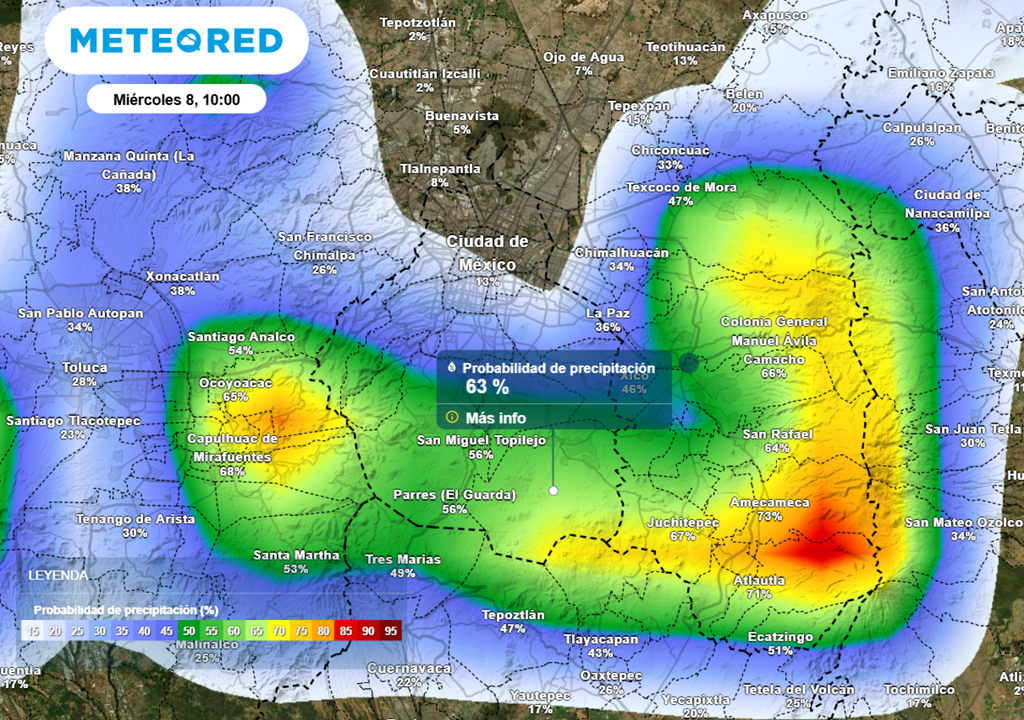 Durante el miércoles la mayor probabilidad de lluvia lluvia se concentrará en el sur de la ciudad.