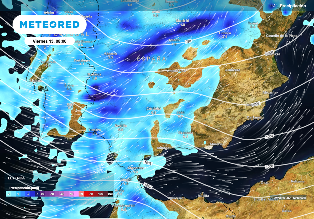 Mañana la lluvia hará acto de presencia en amplias zonas de Andalucía y Extremadura.