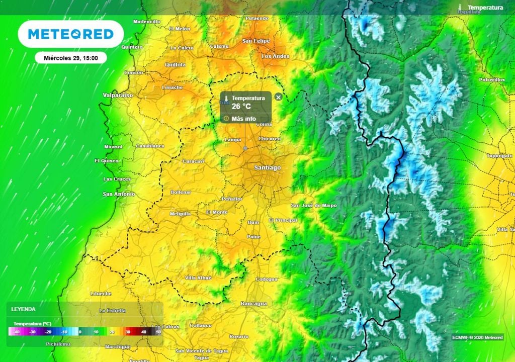Este miércoles se sentirá un ascenso moderado de la máxima, pudiendo rozar los 26 grados en promedio en la cuenca santiaguina.