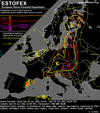 Estofex y su predicción de convección severa para hoy en la Península (29 jul 2012)