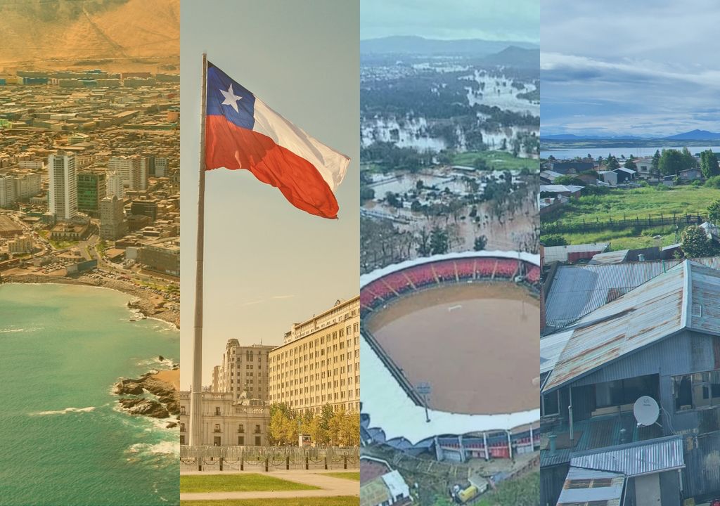 Cuatro diferentes paisajes de Chile ordenados de norte a sur