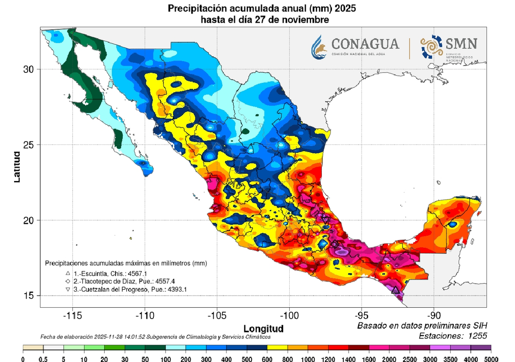 Acumulado anual de lluvias. SMN-CONAGUA Acumulado anual de lluvias. SMN-CONAGUA