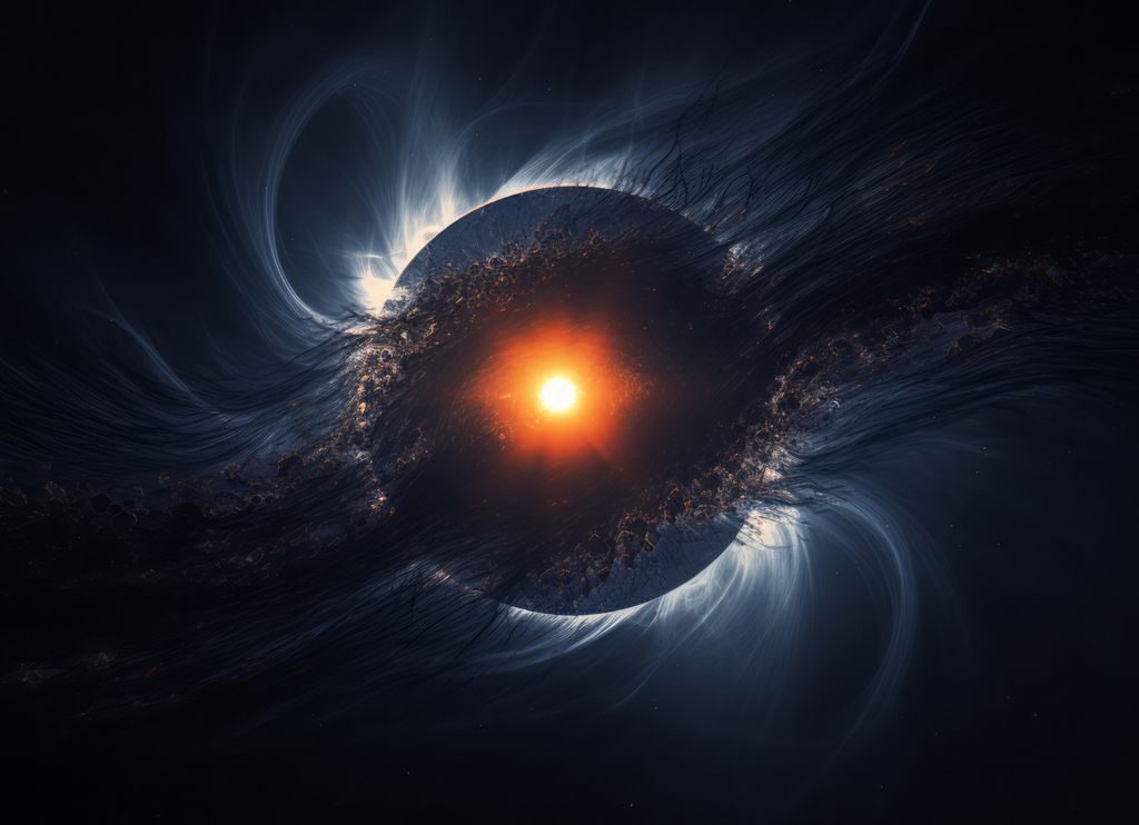 Superposición artística de un Sol y un agujero negro