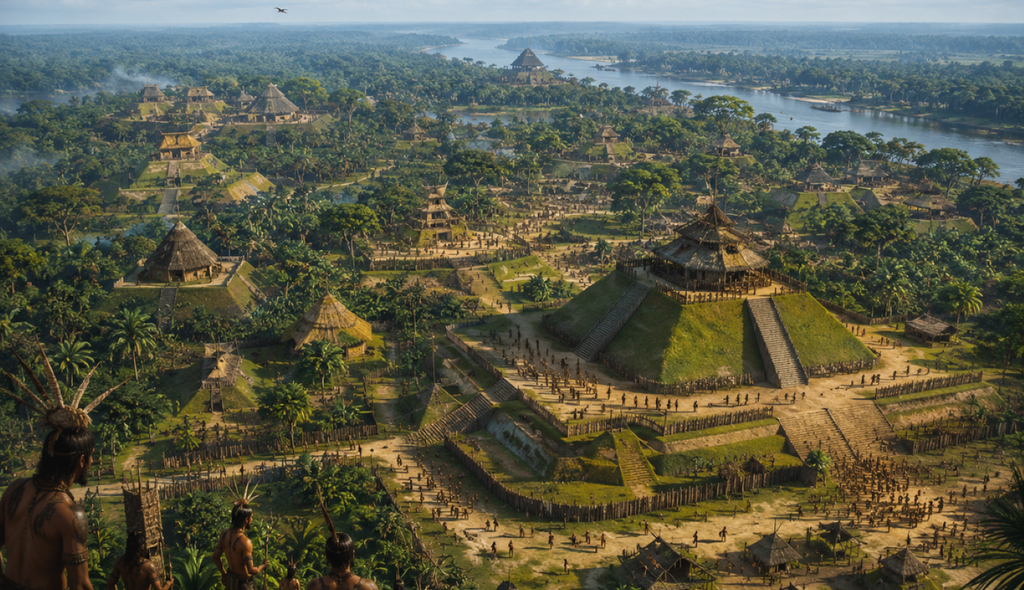 Cobrindo apenas 0,7% do território estudado, a descoberta sugere a existência de até 30 mil construções no território Aquiry, mudando a perspectiva histórica sobre as civilizações pré-colombianas que habitaram a floresta. Crédito: Ilustração feita com IA por Xataka Brasil