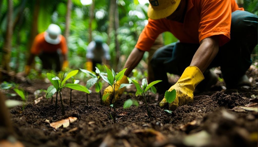 Reflorestação A reflorestação é importante, designadamente para a mitigação das alterações climáticas ou para a restauração de ecossistemas e habitats ou mesmo para a extração de madeira.