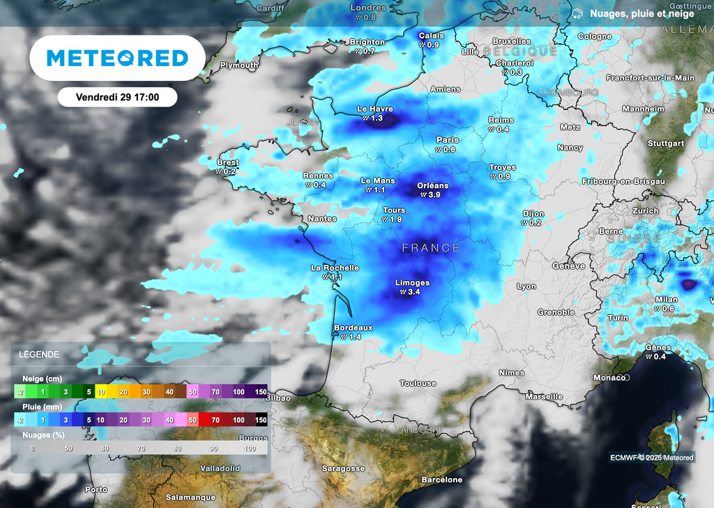 Pluies soutenues sur un grand quart nord-ouest ce vendredi.