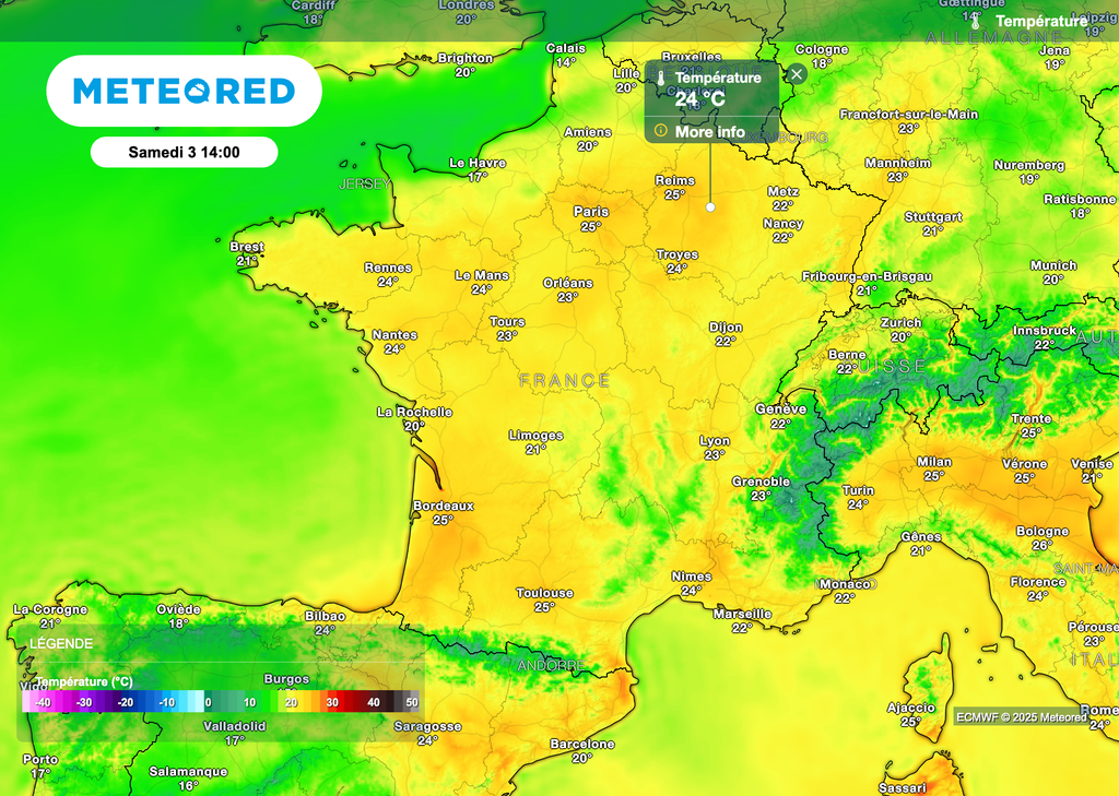 Températures encore estivales attendues en début d'après-midi.