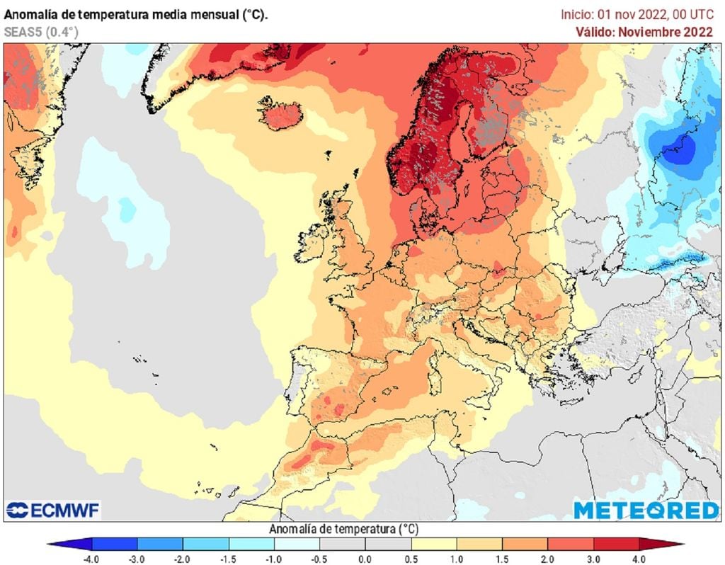 Anomalía de temperatura prevista; modelo ECMWF Anomalía de temperatura prevista; modelo ECMWF