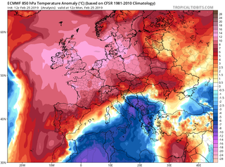 Europa occidental sin invierno a finales de febrero de 2019