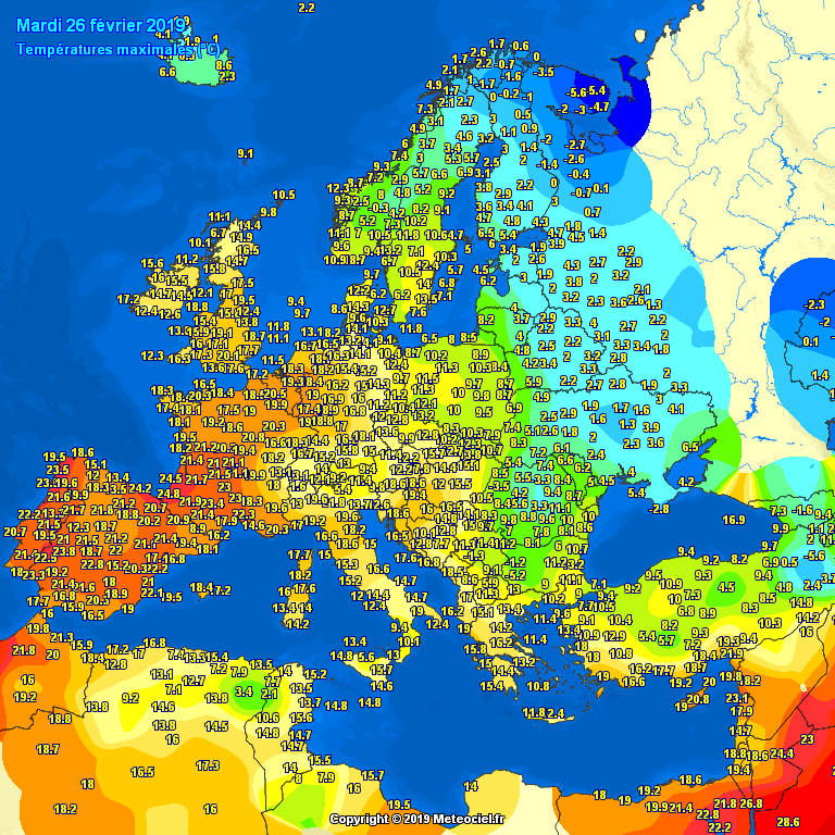 mapa de temperaturas de europa Europa occidental sin invierno a finales de febrero de 2019