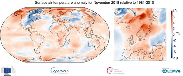 Foto 1: Temperatura del aire en superficie para el mes de noviembre de 2018