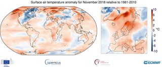 Europa: temperaturas por encima de la media en noviembre 2018