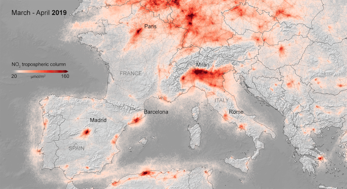 Europeos confinados, contaminación baja