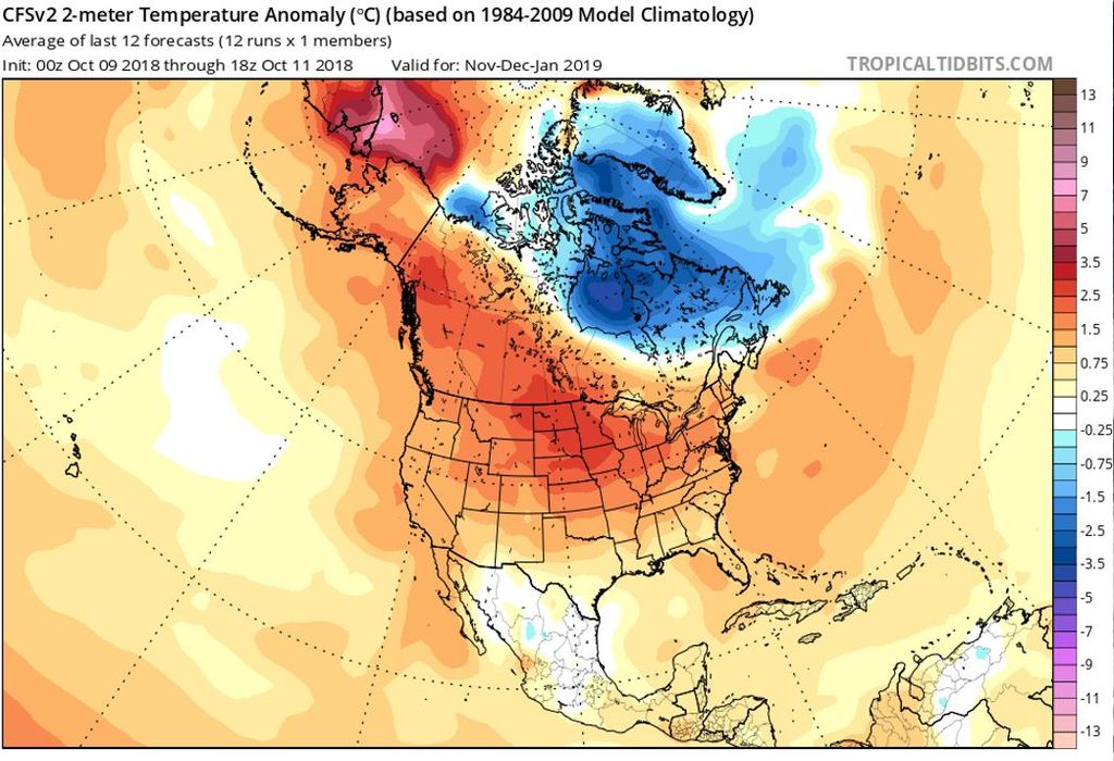 Comportamiento de las temperaturas entre noviembre y enero próximos. Modelo CFSv2 Comportamiento de las temperaturas entre noviembre y enero próximos. Modelo CFSv2