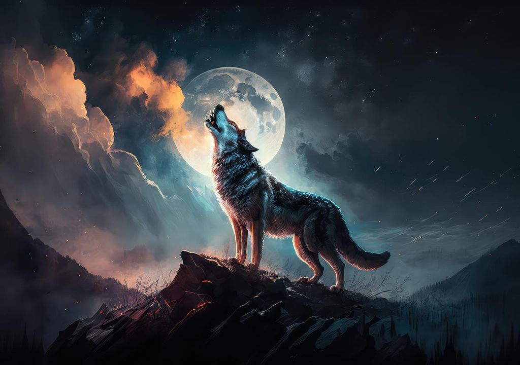 Luna llena y lobo aullando