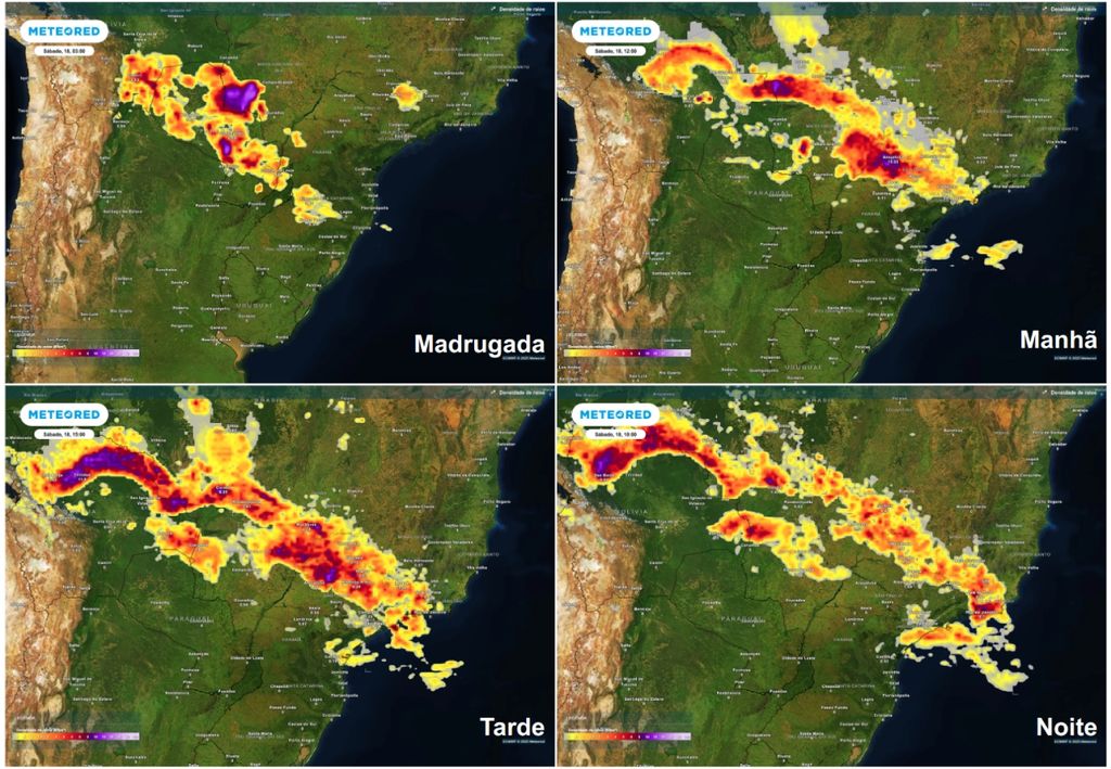 Previsão de tempestades no decorrer da sexta-feira (17), de acordo com o ECMWF.