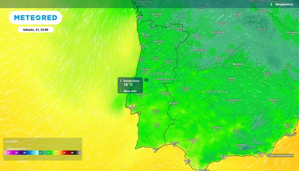 Na noite de Halloween, as temperaturas deverão manter-se acima dos 10 ºC em todas as capitais de distrito. As anomalias térmicas positivas, ainda que com valores pouco acima da média, deverão dominar o cenário.