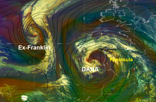 El ex huracán Franklin se aproxima a la península Ibérica y absorberá a la DANA que nos afecta
