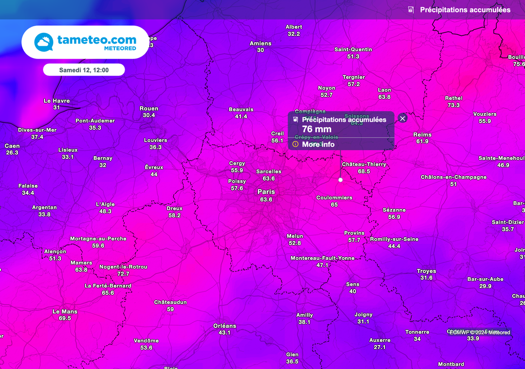 Les cumuls de pluie s'annoncent remarquables en région parisienne !