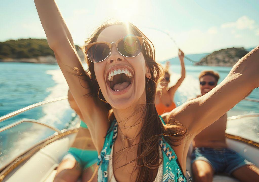 Bootsausflug über den See. Sommerliche Temperaturen in Deutschland lassen Vorfreude auf ein Wochenende am Badesee oder am Meer aufkommen