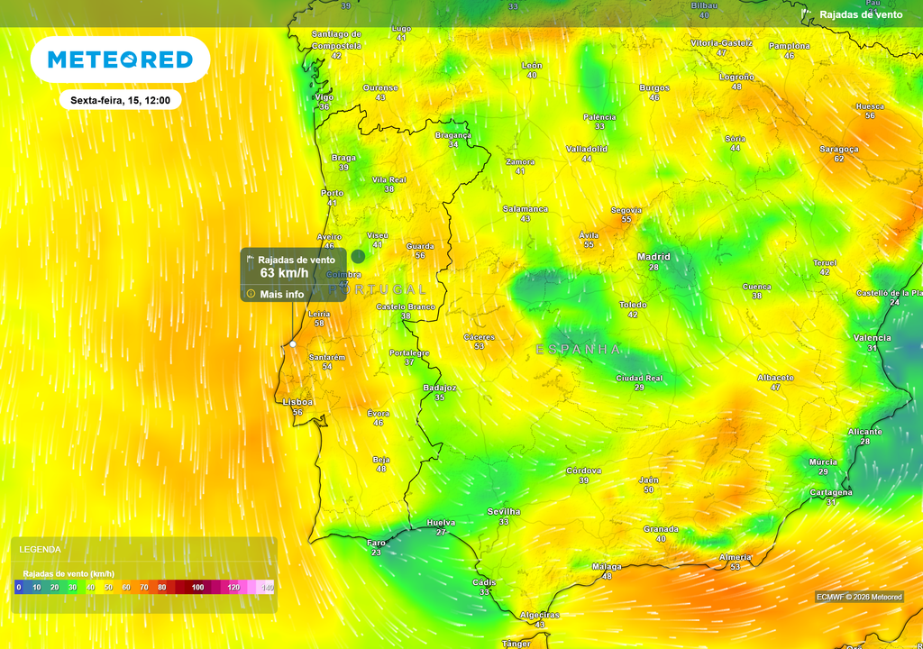 rajadas de vento A velocidade de rajada vai aumentar ao longo do dia de amanhã, sexta-feira, podendo registar valores superiores a 60 km/h em vários pontos do país.
