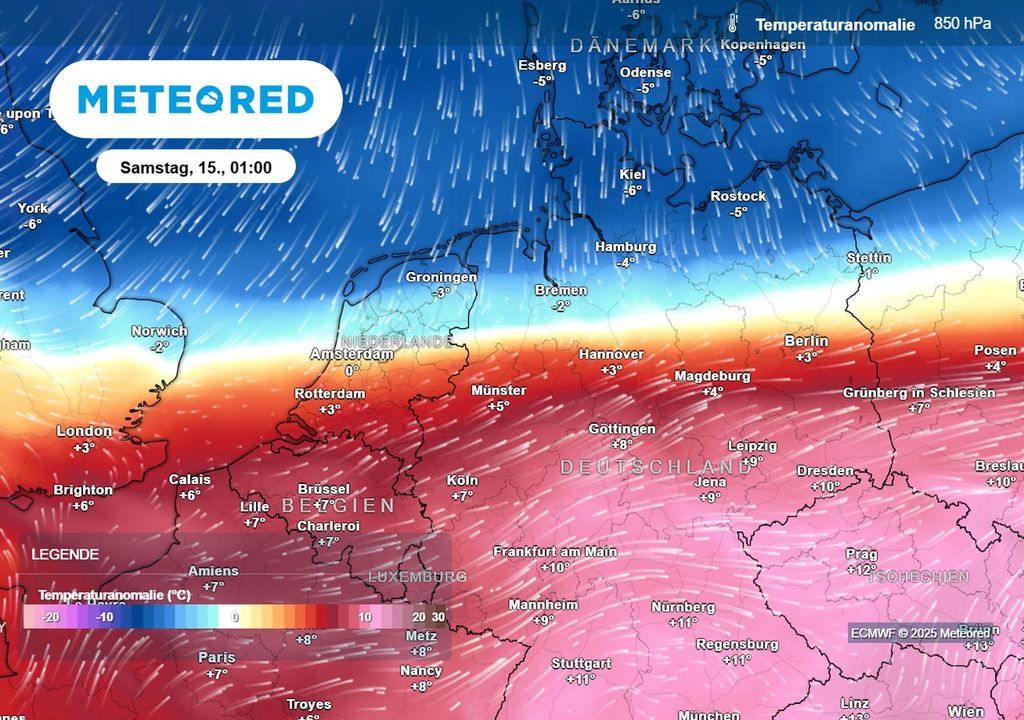Un changement de temps massif se profile : samedi, des masses d’air extrêmement doux se rassembleront sur le sud tandis que de l’air glacial déferlera par le nord. La situation s’annonce passionnante.