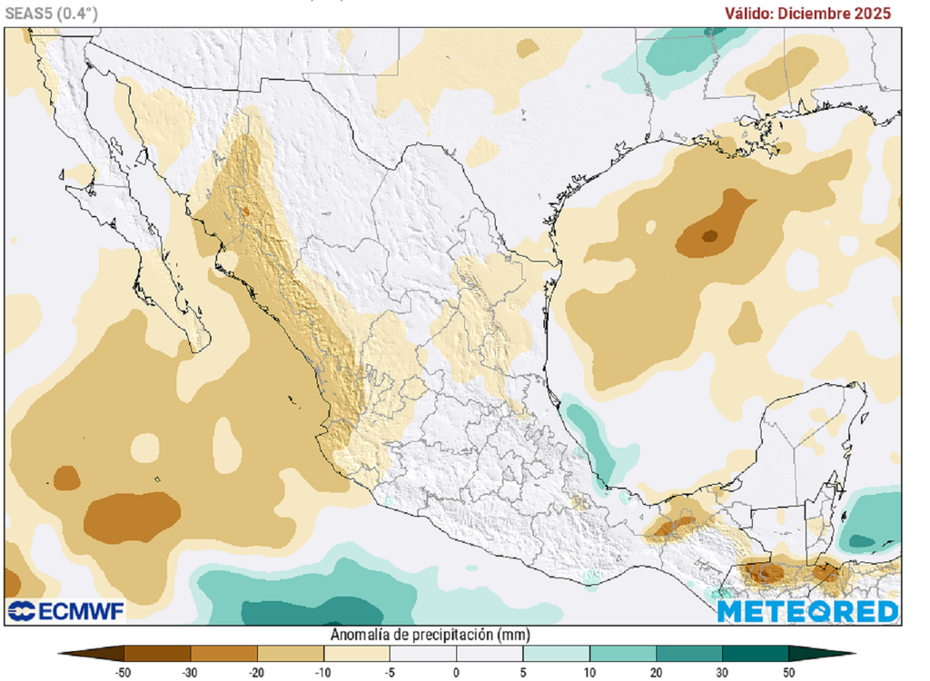 Anomalía de precipitaciones en milímetros