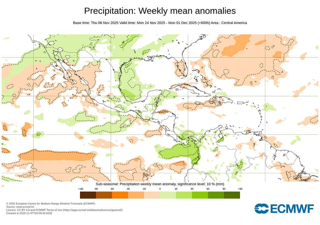 Anomalía de precipitaciones en milímetros
