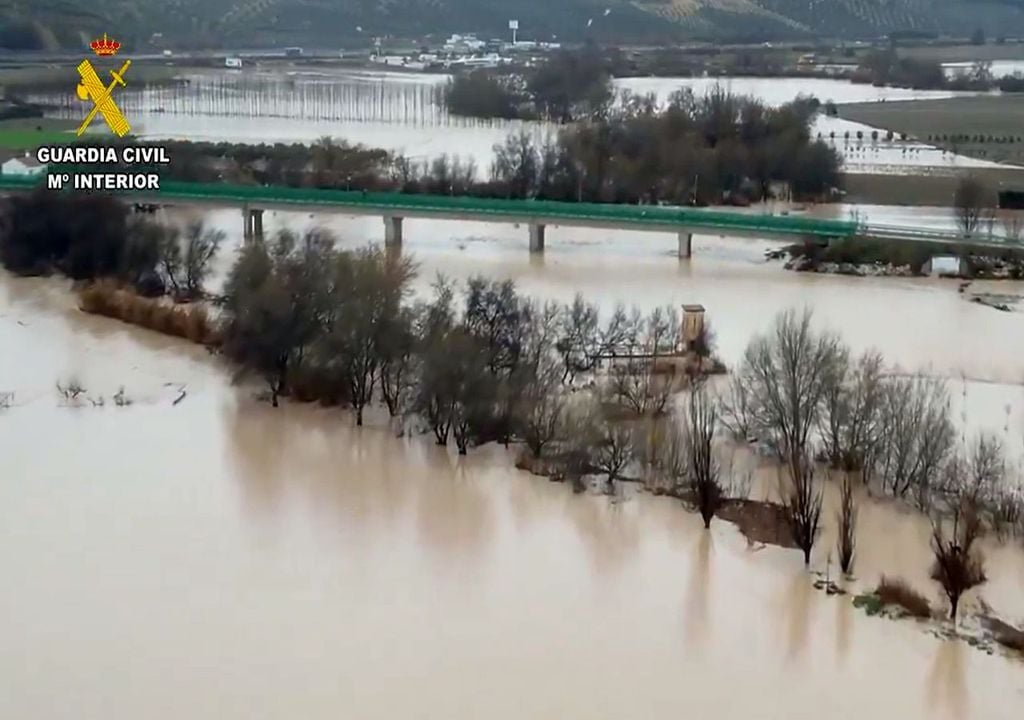 Zonas anegadas en muchas partes de Andalucía con inundaciones por abundantes lluvias. En la foto se muestra una zona a fecha del 4 de febrero de 2026 tomada por la Guardia Civil.