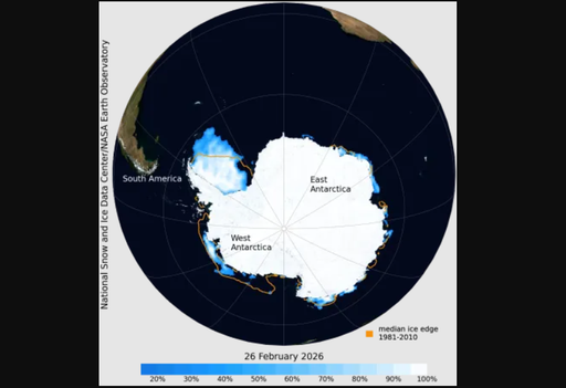 La extensi&oacute;n del hielo marino ant&aacute;rtico alcanza su m&iacute;nimo cercano al promedio a inicios de 2026, seg&uacute;n NSIDC