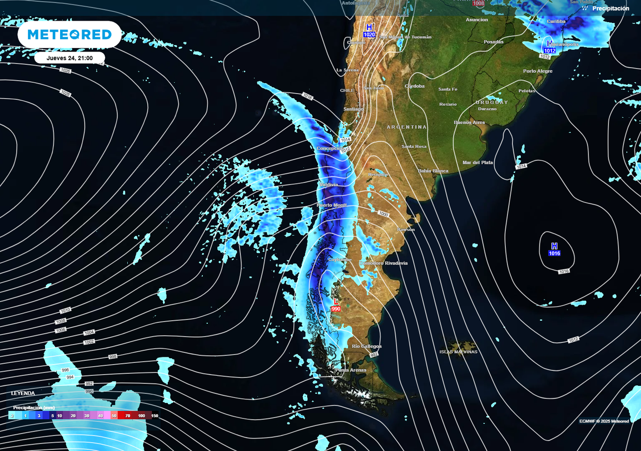 A diferencia de los frentes que actuaron en Chile en este comienzo de semana, el próximo se moverá meridional sobre el país.