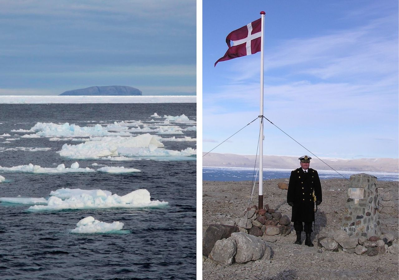La pequeña isla rocosa de Hans separa a dos naciones. ¿Cómo es esto posible?