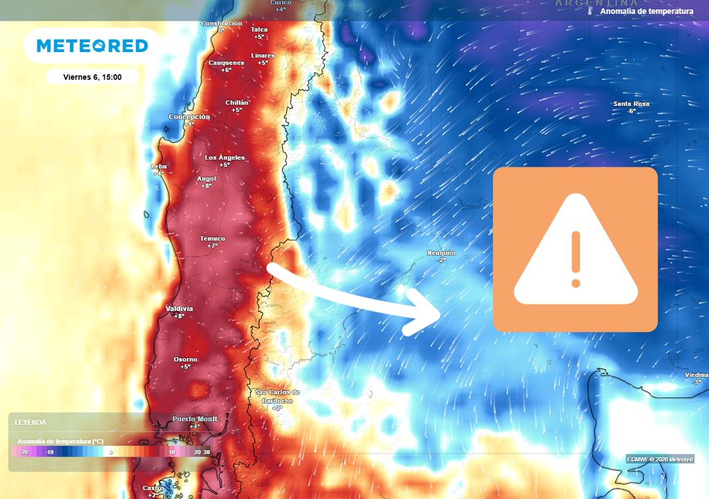 Pronóstico de dorsal en altura por Meteored para Chile centro-sur Las temperaturas subirán bruscamente en la zona centro-sur de Chile.