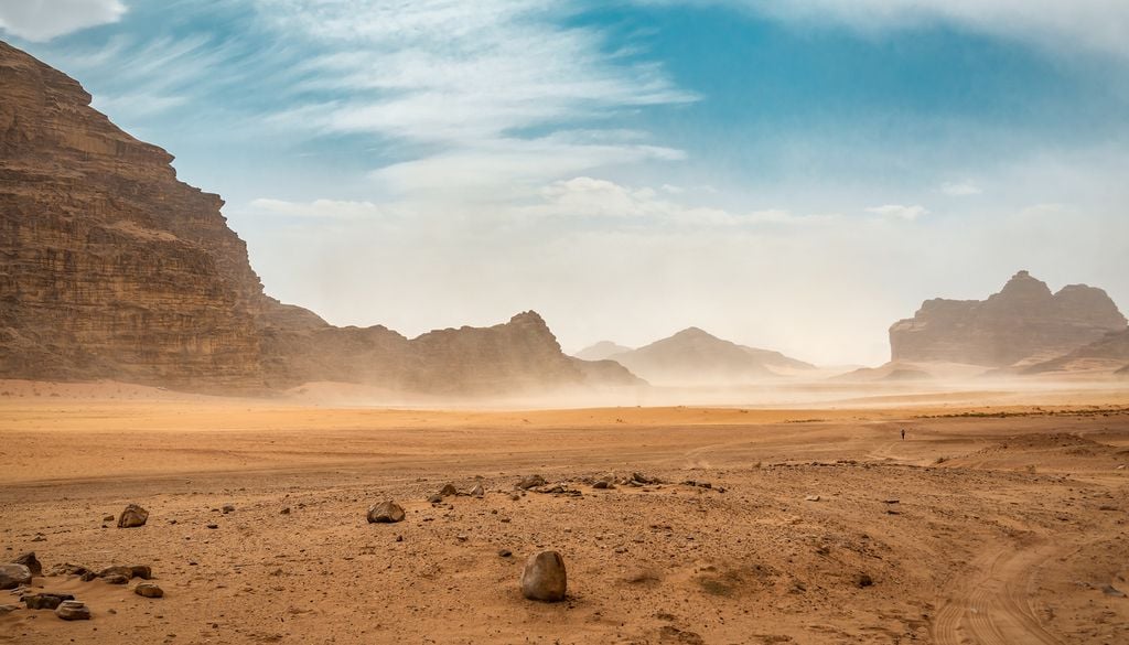Wadi Rum Jordanie désert Film Cinéma Avec un paysage aussi désertique, il n'est pas étonnant que Wadi Rum ait été sélectionné pour devenir une autre planète dans différents films.