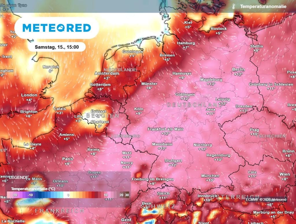 anomalie, temperatur, wetter Die Temperauranomalie am Samstag: Es ist für die Jahreszeit extrem zu warm!